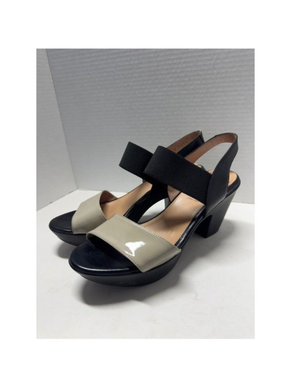 Wonders Mas Amor Por Favor Platform Sandals Black Beige Leather Spain 39 8.5